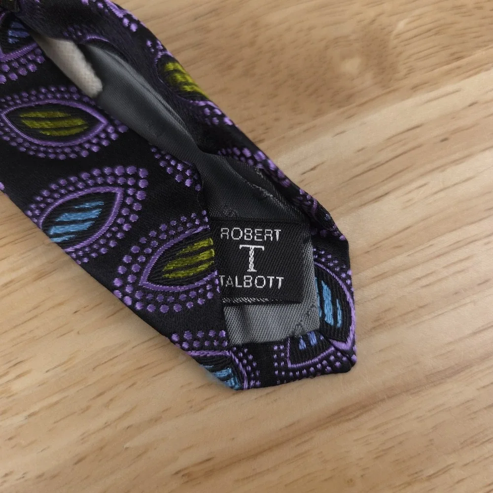 Robert‎ Talbott Best Of Class Black Purple Cats Eye Silk Neck Tie 3.75